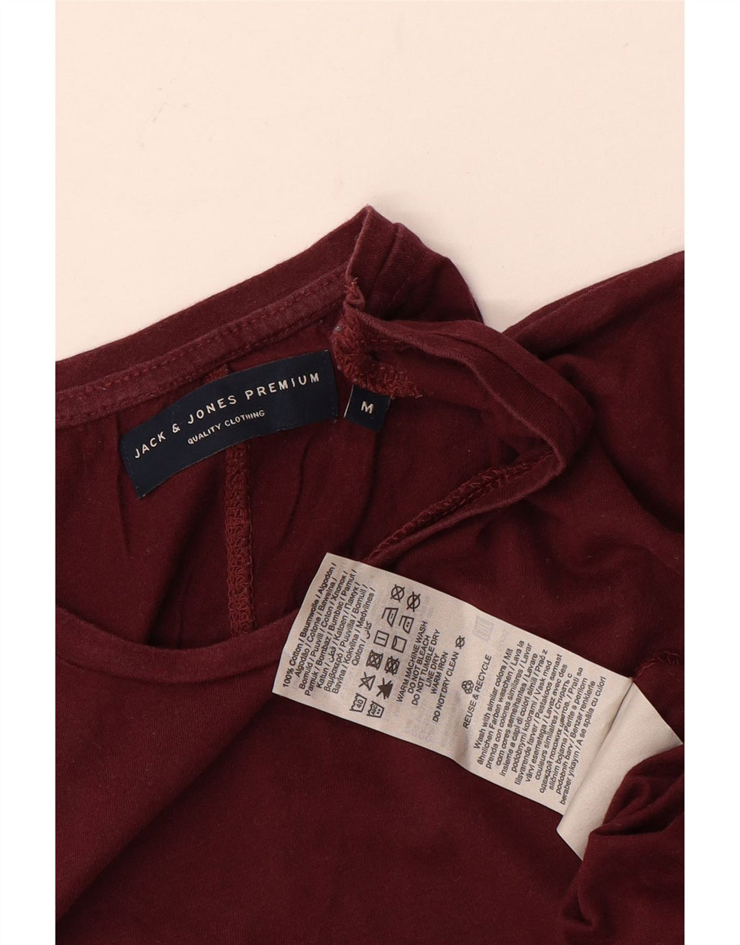 Jack & Jones Mens T-Shirt Top Medium Burgundy Cotton