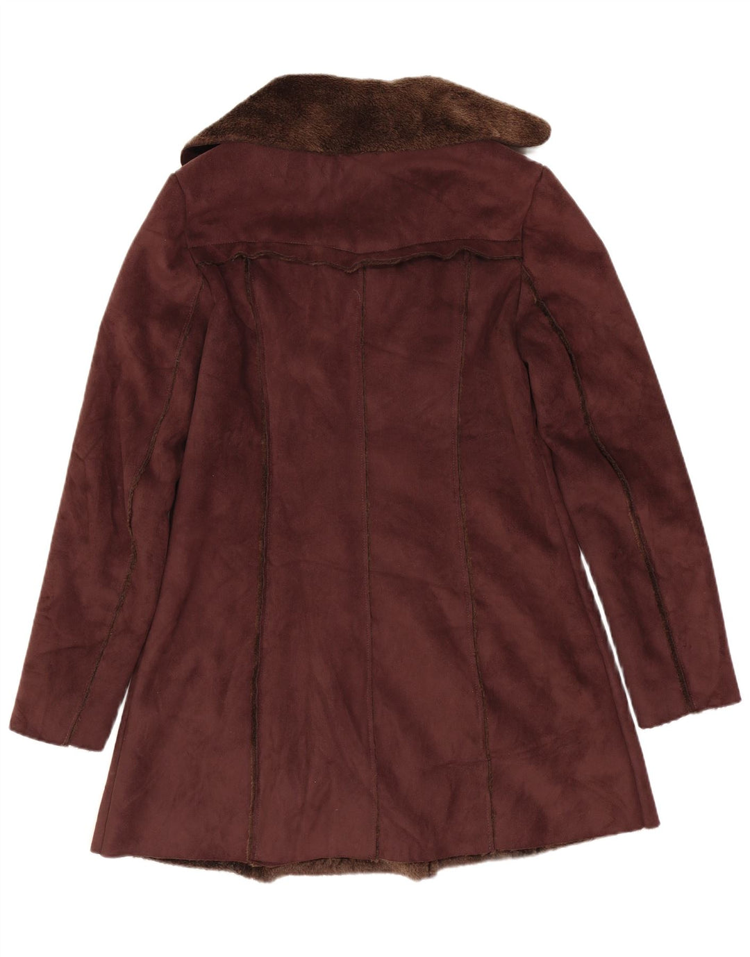 Vintage Dame Sherpa Dobbeltradet Frakke UK 8 Lille Brun