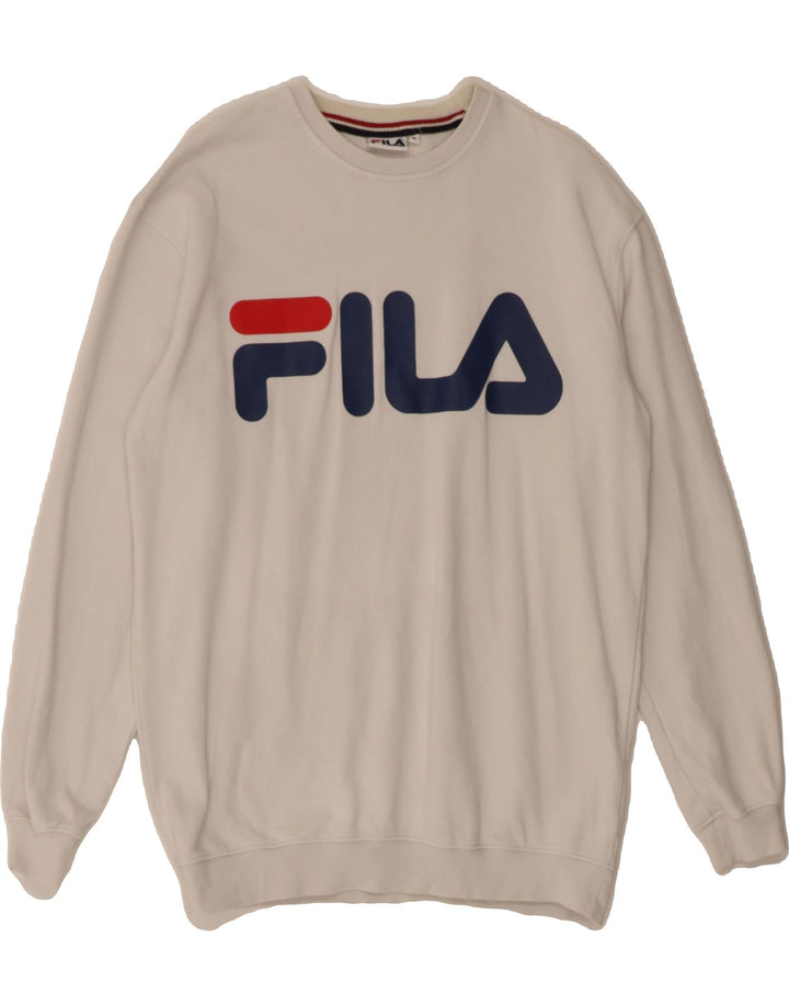 FILA Mens Graphic Sweatshirt Jumper Medium White Vintage Fila and Second-Hand Fila from Messina Hembry 