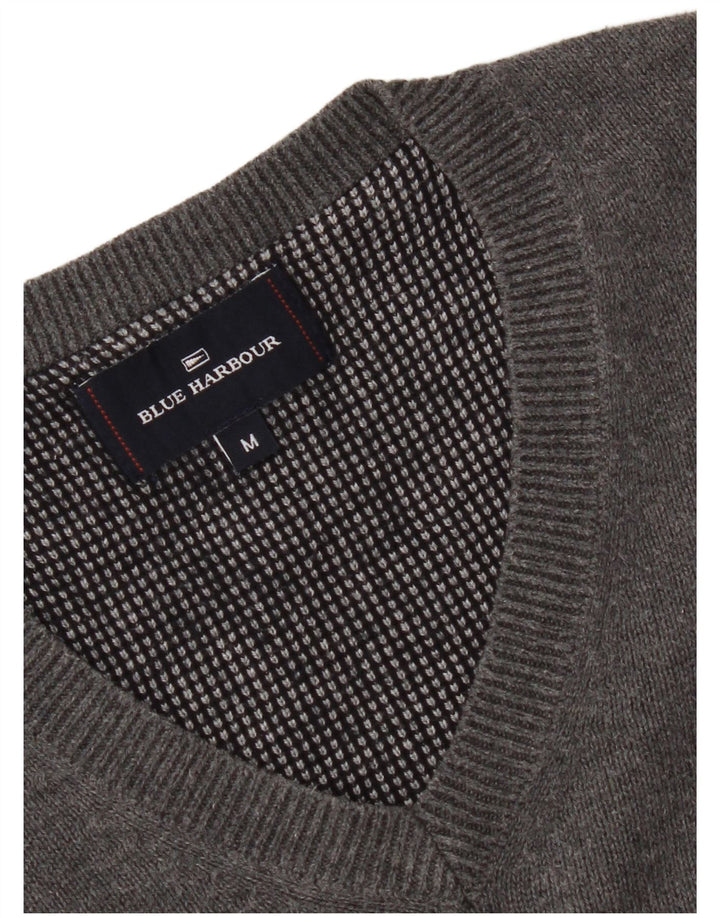 Marks & Spencer Mens Blue Harbour V-Neck Jumper Sweater Medium Grey Cotton