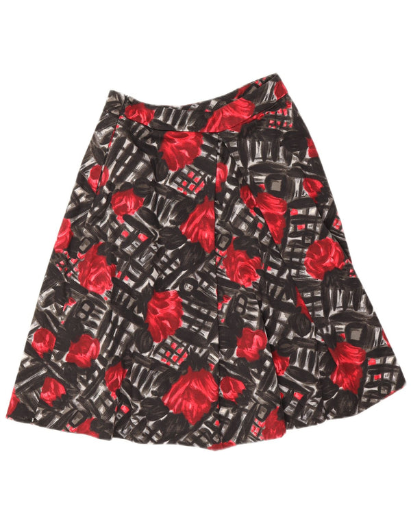 Gonna a trapezio plissettata da donna Sportmax UK 10 piccola W28 cotone floreale nero