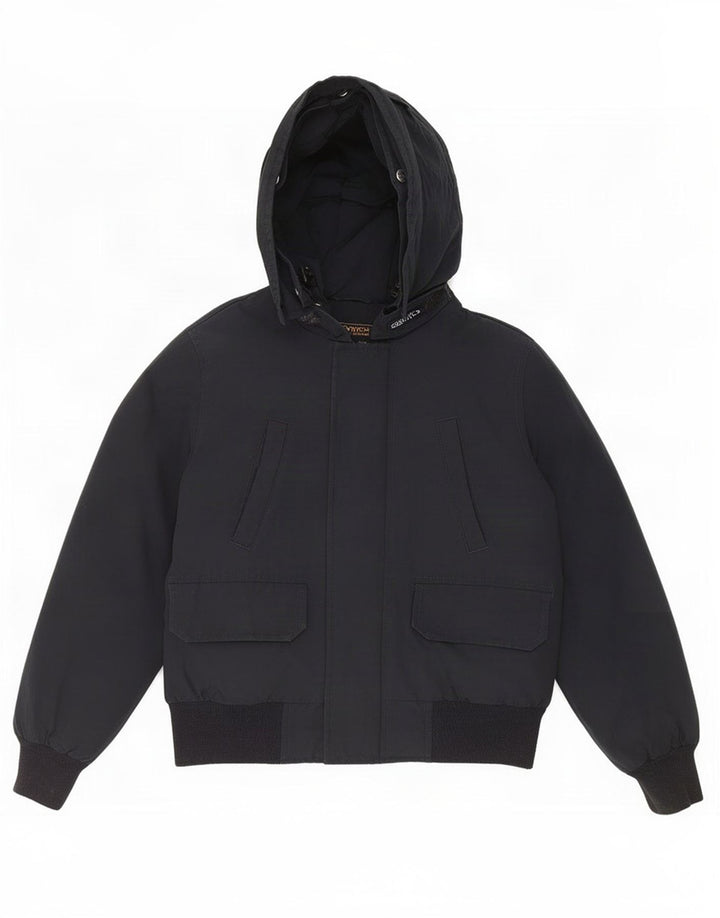 Woolrich Wattierte Jungenjacke mit Kapuze, 9–10 Jahre, schwarze Baumwolle