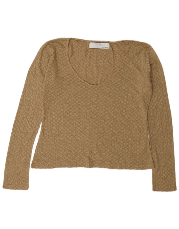 Zara Pull col V pour femme UK 16 Large Beige Acrylique