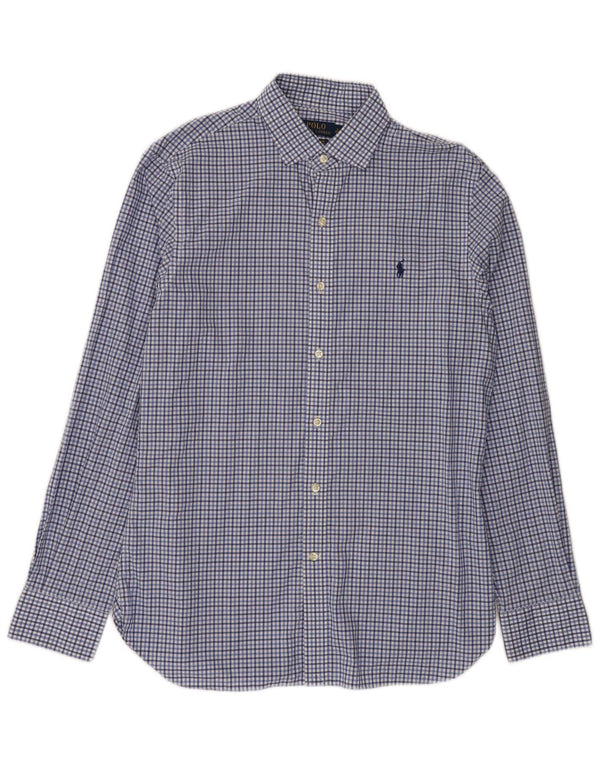 Camisa polo Ralph Lauren masculina slim fit tamanho 16 grande algodão xadrez azul