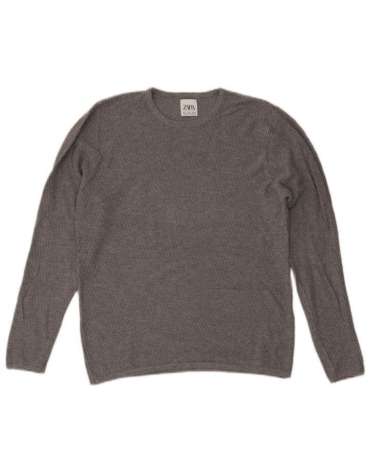 Zara Mens Crew Neck Jumper Sweater Medium Grey