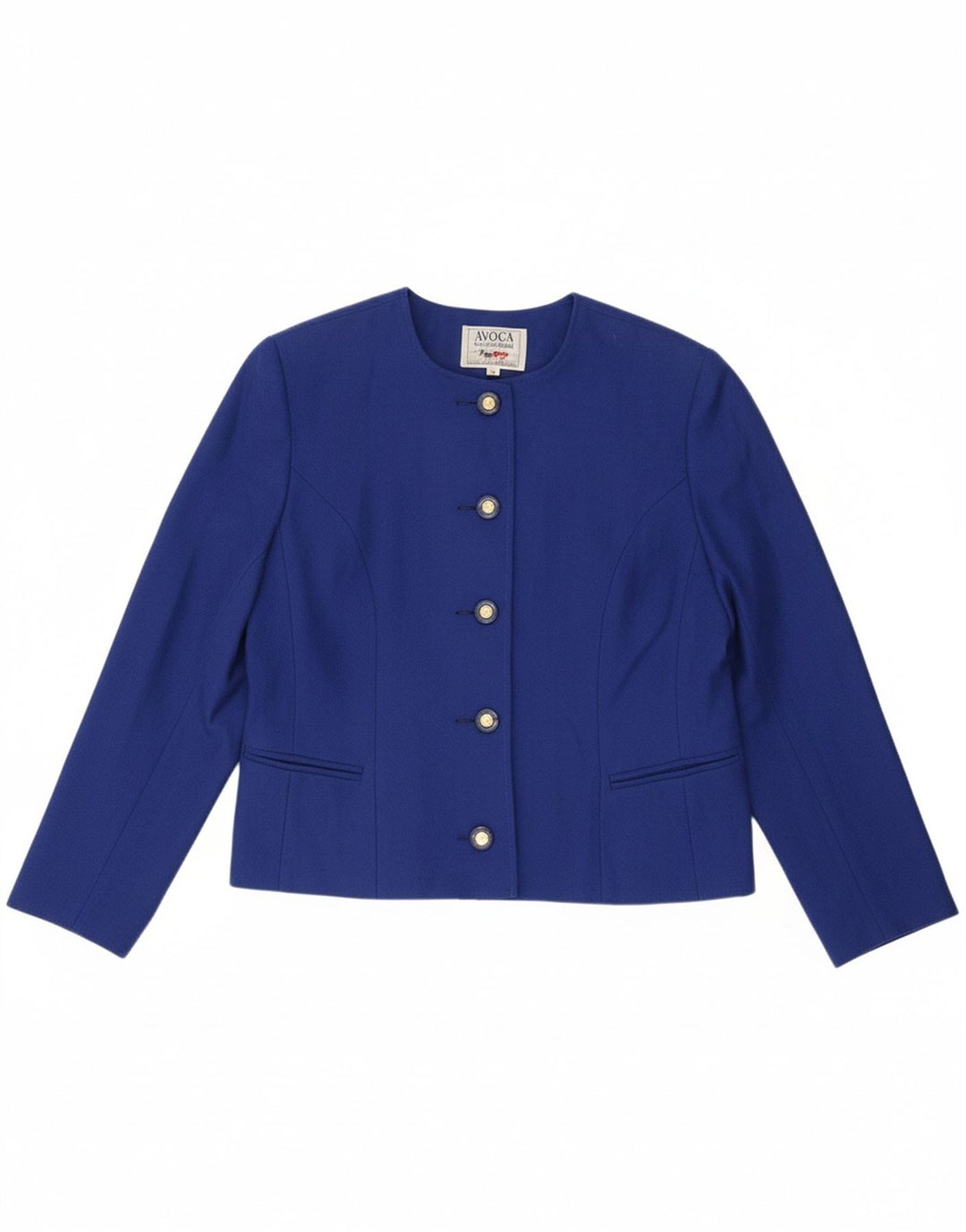AVOCA Womens 5 Button Blazer Jacket UK 14 Medium Blue Wool