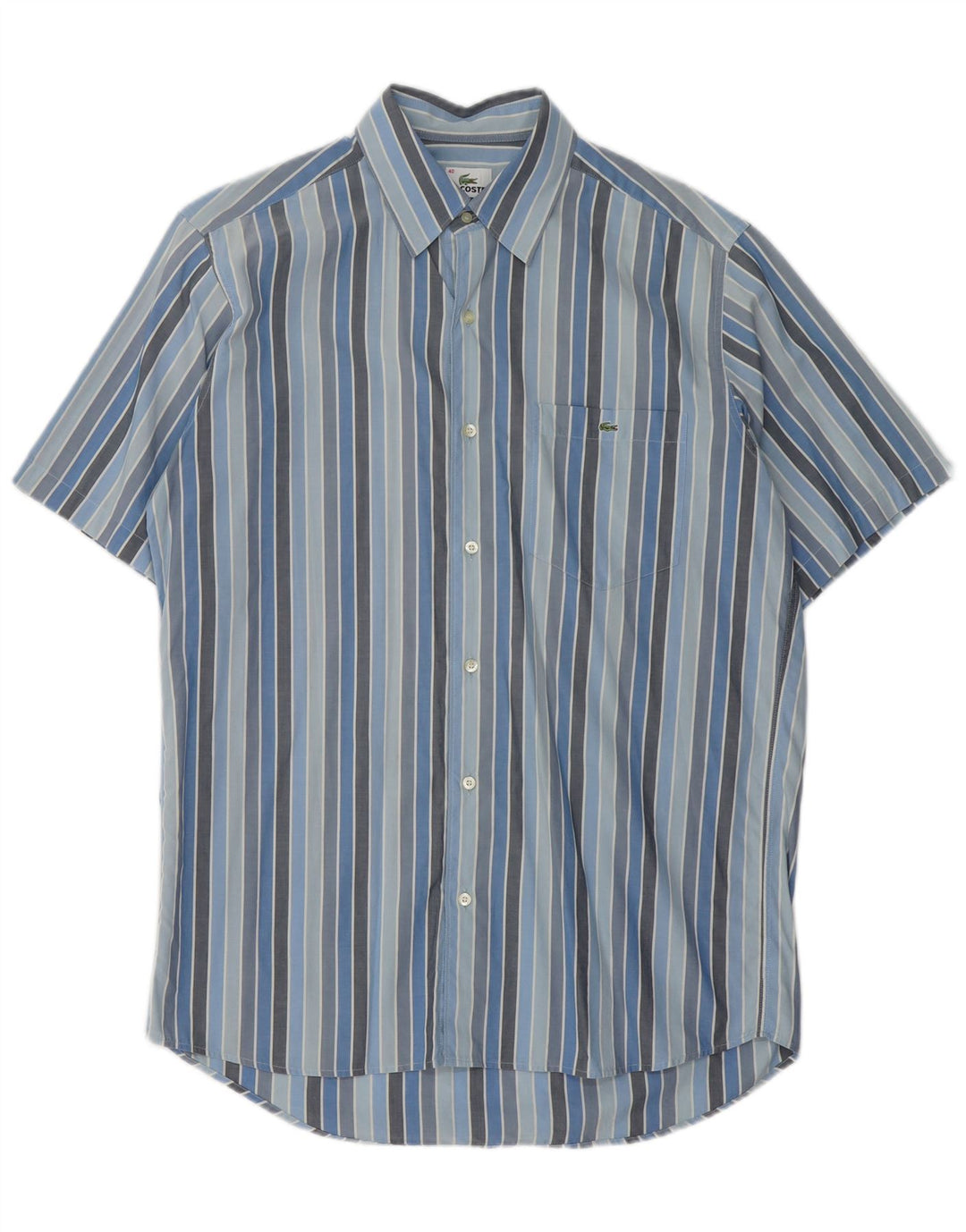 LACOSTE Mens Short Sleeve Shirt Size 40 Medium Blue Striped Cotton