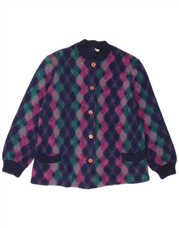 Vintage Womens Cardigan Sweater EU 50 3XL Multicoloured Argyle/Diamond Wool