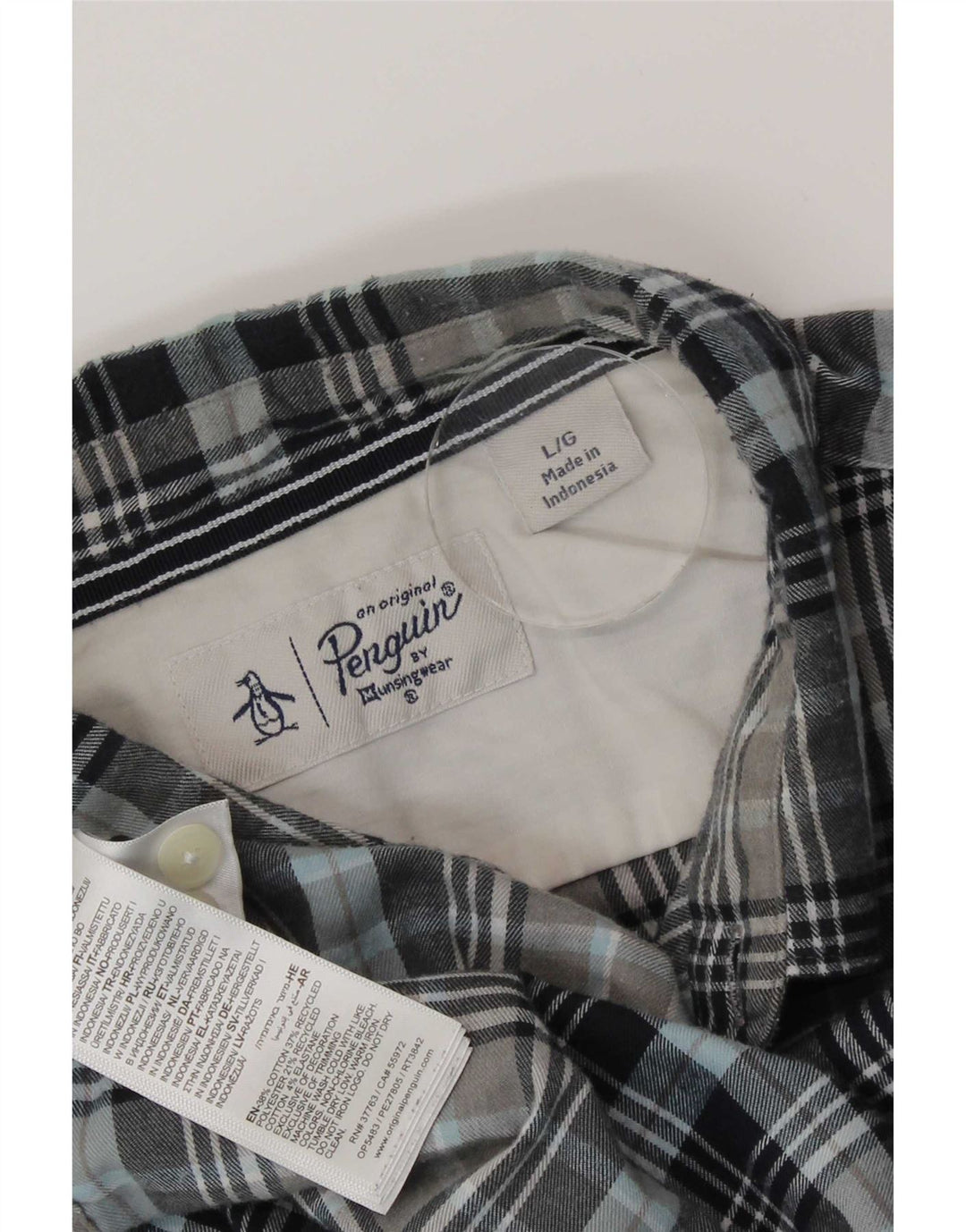Penguin Camicia da uomo in flanella di cotone a quadri blu grande