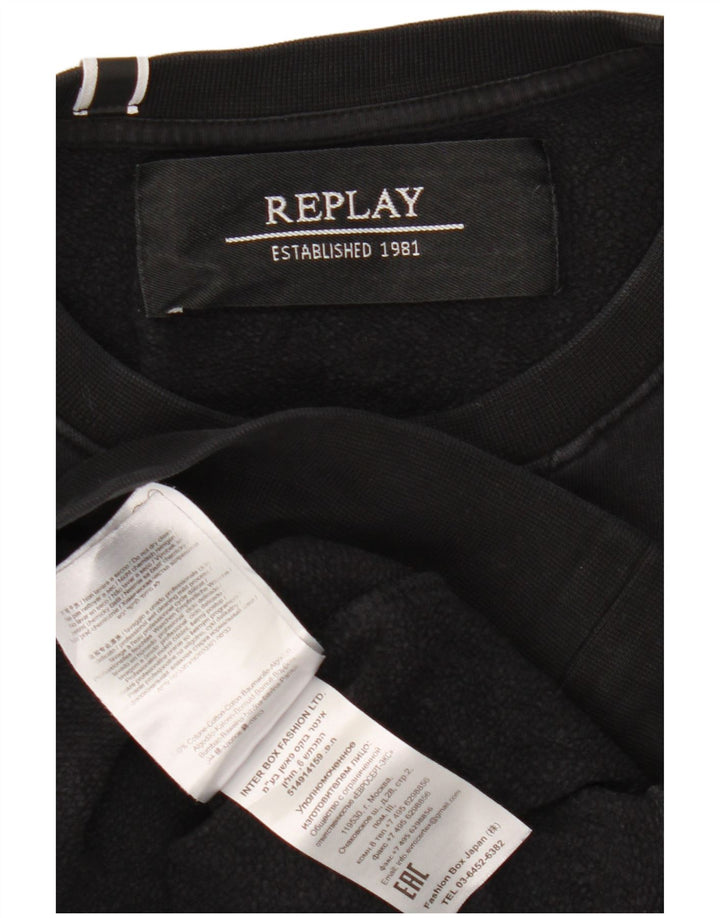 Replay Womens Sweatshirt Jumper UK 16 Large Black Cotton
