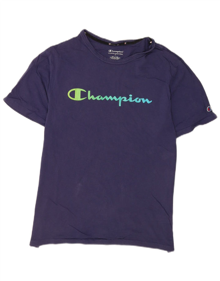 T-shirt grafica da uomo Champion Top in cotone blu navy medio