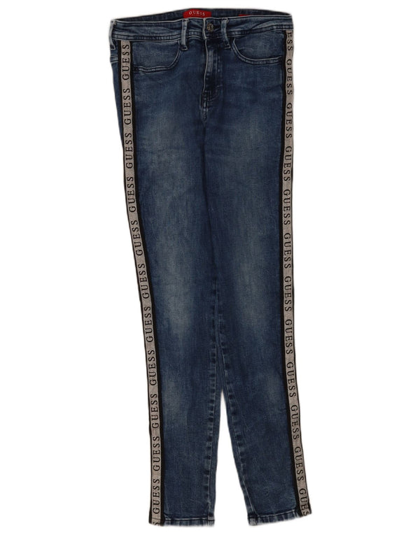 Jeans skinny Guess da donna a vita alta con grafica W28 L28 cotone color block blu