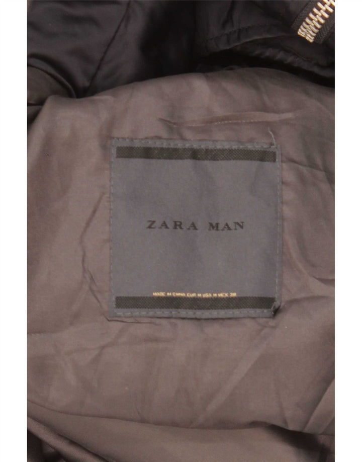 Zara Herre hættepolstret frakke UK 38 Medium Navy Blue Polyester