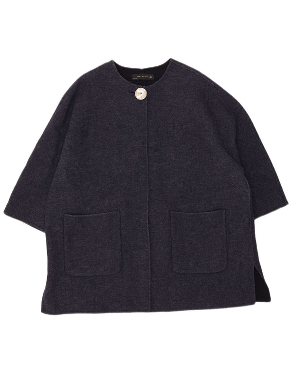 Zara Manteau surdimensionné à manches 3/4 pour femme UK 16 Large Bleu marine en laine