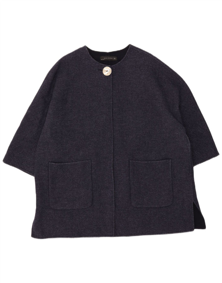 Zara Manteau surdimensionné à manches 3/4 pour femme UK 16 Large Bleu marine en laine
