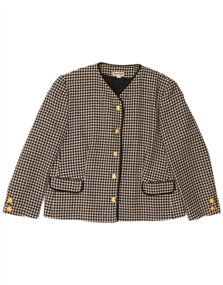 Jaqueta blazer feminina de 5 botões Delia Ferrari IT 51 XL preta houndstooth lã