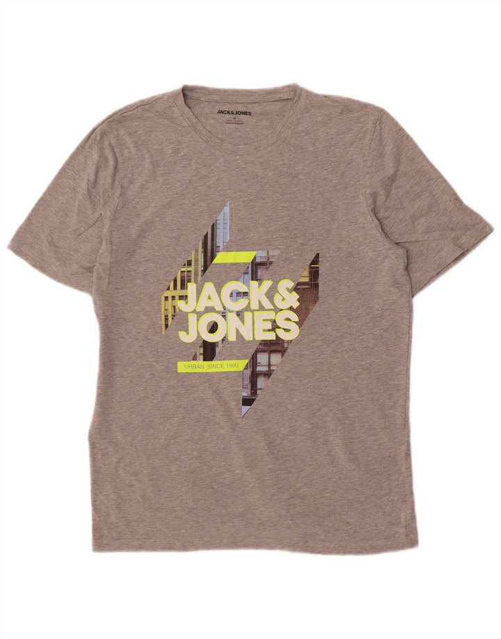 Jack & Jones Mens Graphic T-Shirt Top Medium Grey Cotton