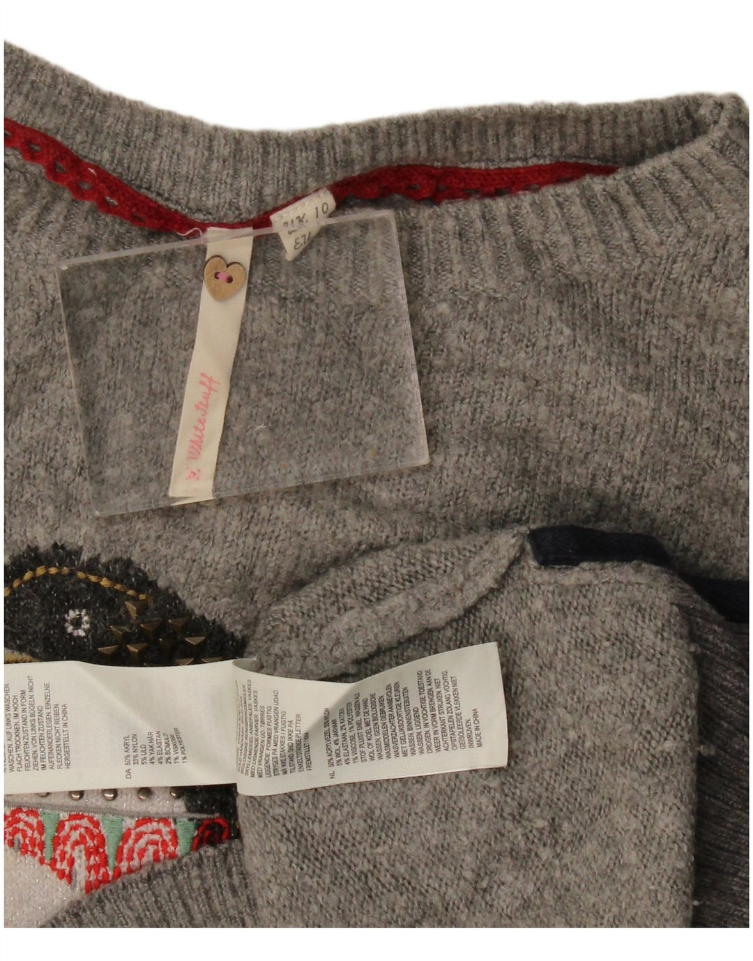 White Stuff Womens Boat Neck Jumper Sweater UK 10 Small Grey Novelty