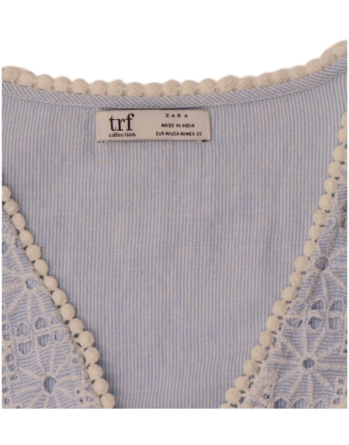 ZARA Womens Shift Dress UK 14 Medium Blue Pinstripe