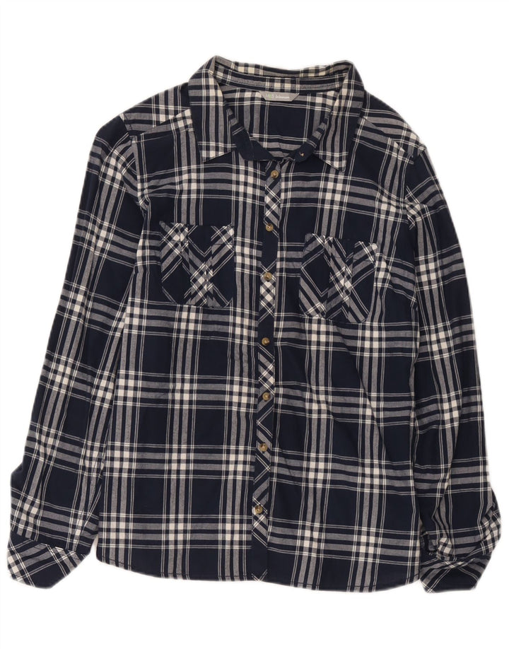 Marks & Spencer Womens Shirt UK 16 Large Navy Blue Check Cotton