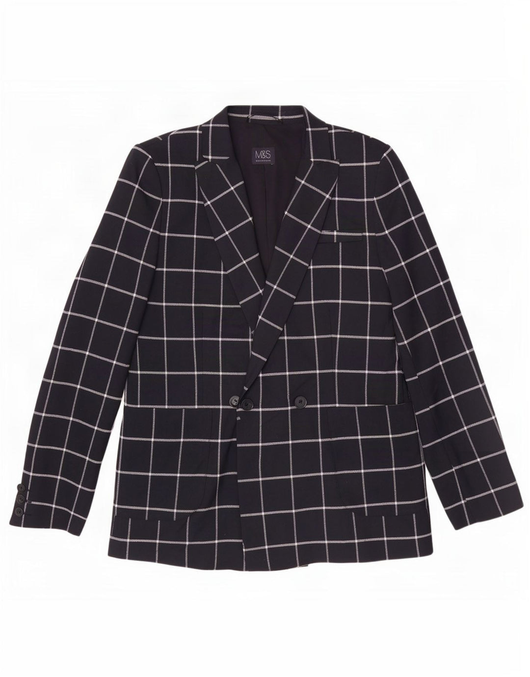Marks & Spencer Veste blazer pour femme UK 12 Bleu marine moyen à carreaux