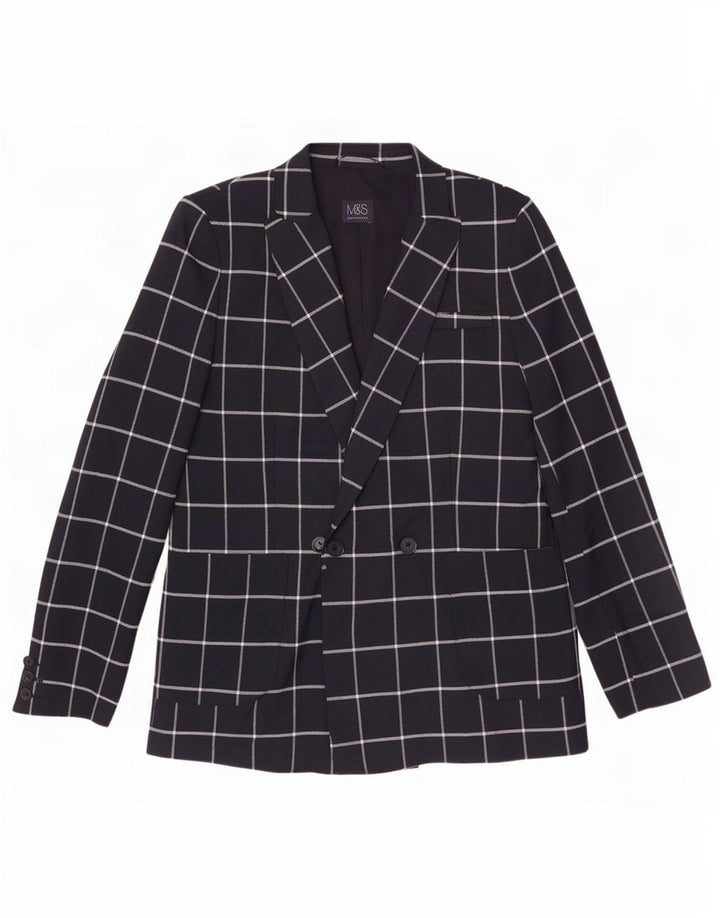 Marks & Spencer Veste blazer pour femme UK 12 Bleu marine moyen à carreaux