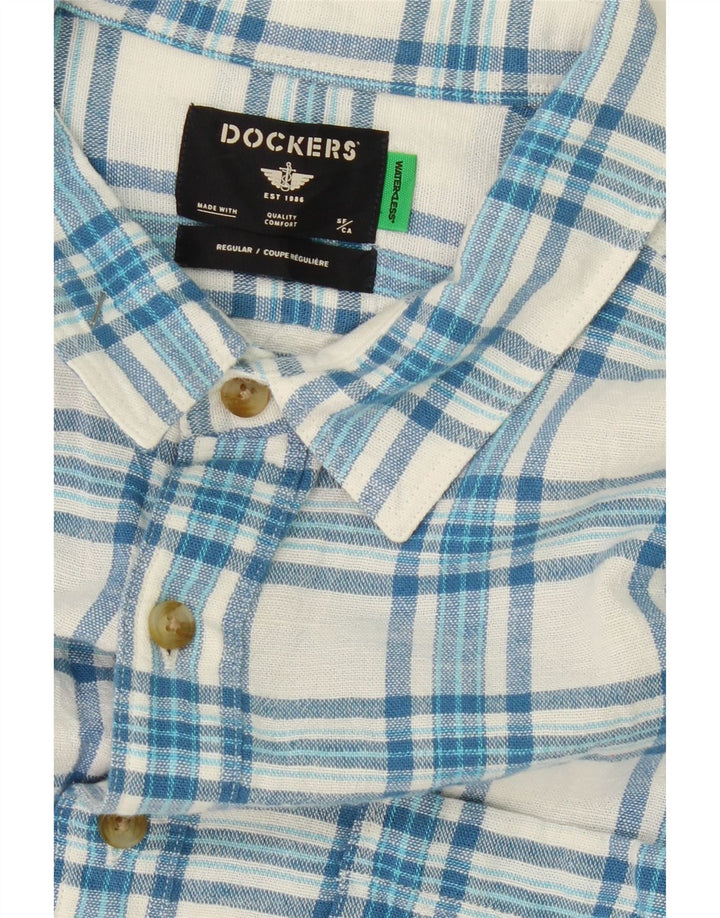 DOCKERS Mens Regular Fit Short Sleeve Flannel Shirt Medium Blue Check Vintage Dockers and Second-Hand Dockers from Messina Hembry 