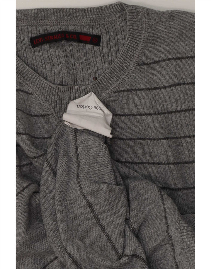 Levi's Mens Crew Neck Jumper Sweater Medium Grey Striped Cotton