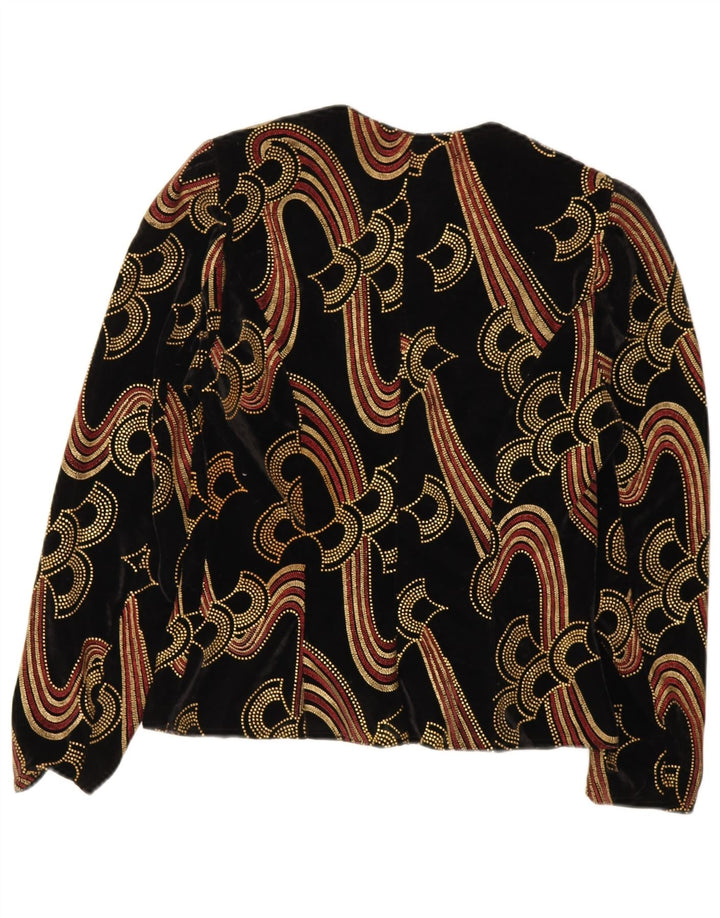 Vintage Womens Velvet Abstract Pattern Cardigan Top UK 12 Medium Black