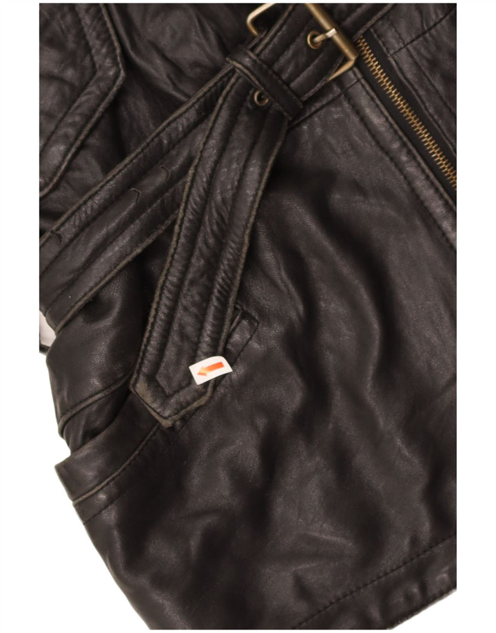 YORN Womens Leather Military Jacket EU 38 Medium Black Leather