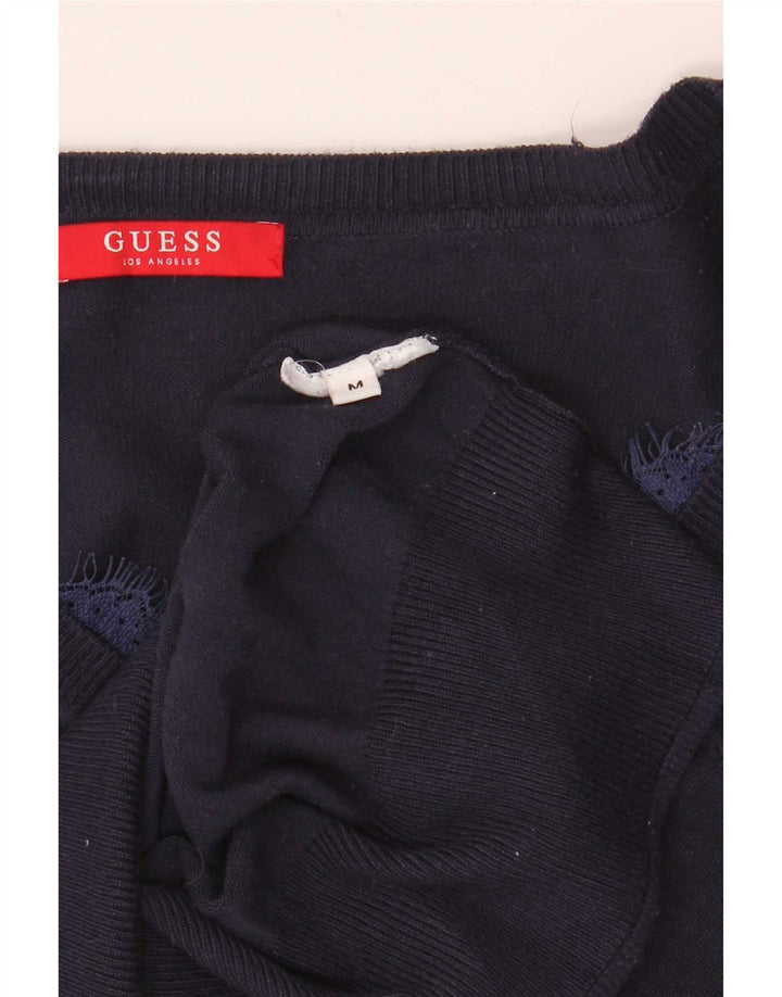 Guess Womens V-Neck Jumper Sweater UK 12 Medium Navy Blue