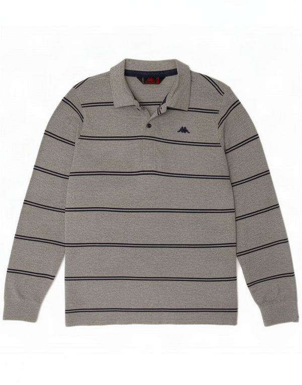 Kappa Herren Langarm-Poloshirt, groß, grau gestreift, Baumwolle