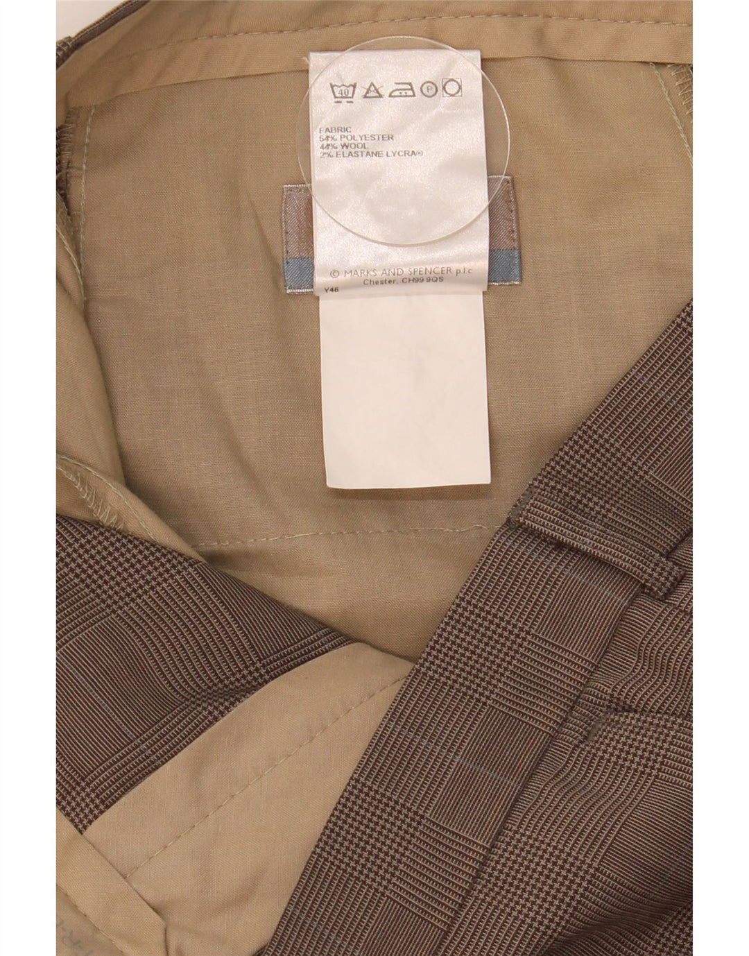 Pantaloni da abito con pegging da uomo Marks & Spencer W34 L31 Poliestere a quadri marrone