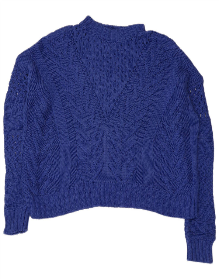 GUESS Womens Oversized Turtle Neck Jumper Sweater UK 10 Small Navy Blue