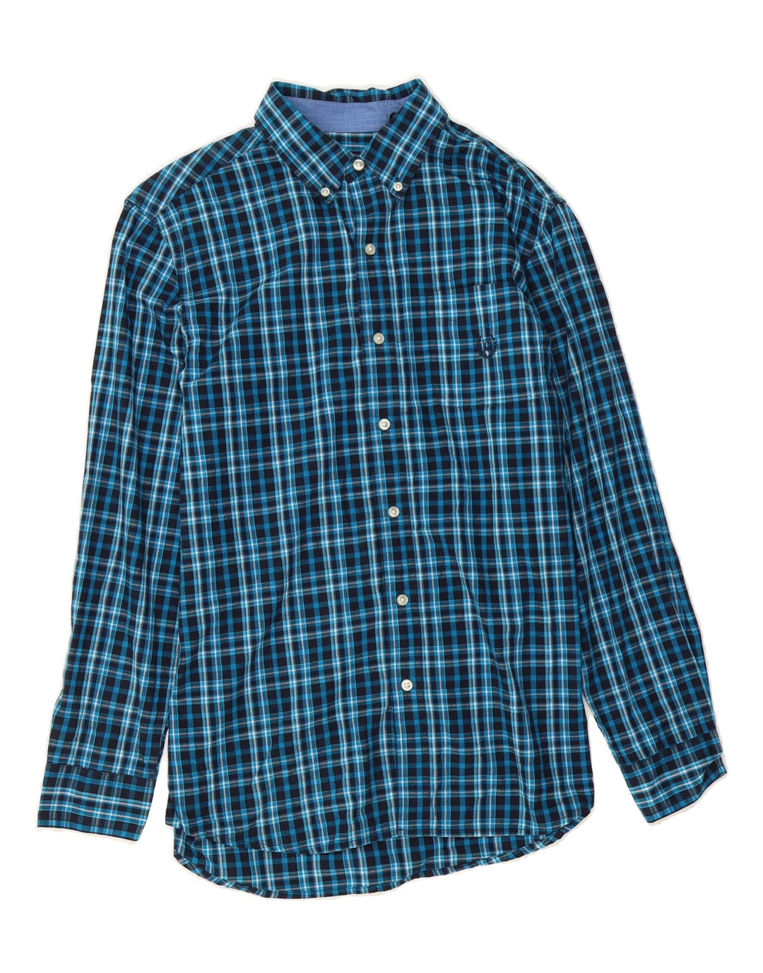 CHAPS Mens Shirt Medium Navy Blue Check Cotton Vintage Chaps and Second-Hand Chaps from Messina Hembry 