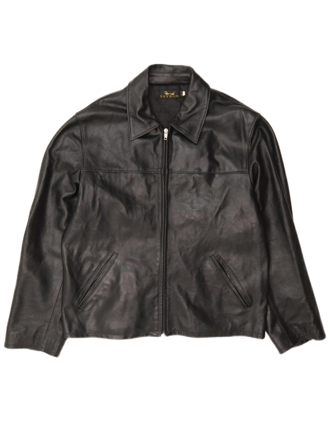 Jaqueta de couro masculina vintage UK 40 grande preta