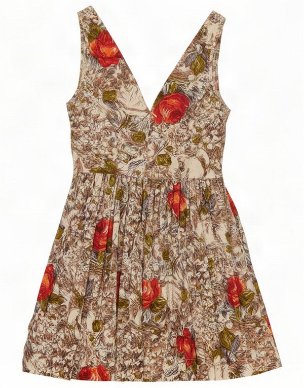 Topshop Damen Ärmelloses A-Linien-Kleid UK 8 Small Mehrfarbiges Blumenmuster