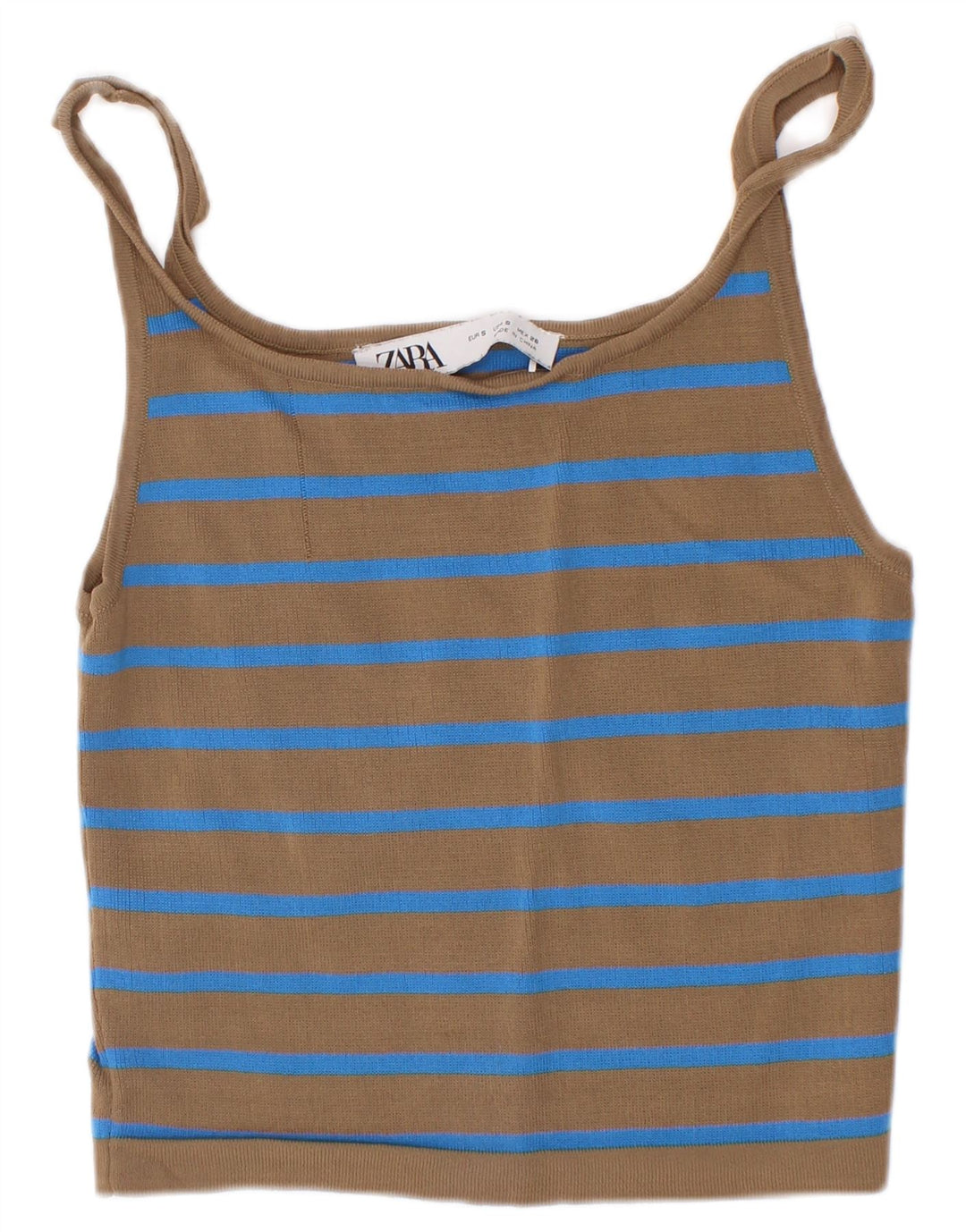 Zara Womens Crop Cami Top UK 8 Small Brown Striped Viscose