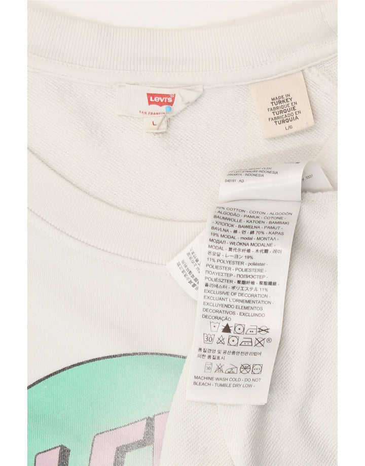 Levi's Felpa con grafica da donna Maglione UK 16 Large Cotone bianco