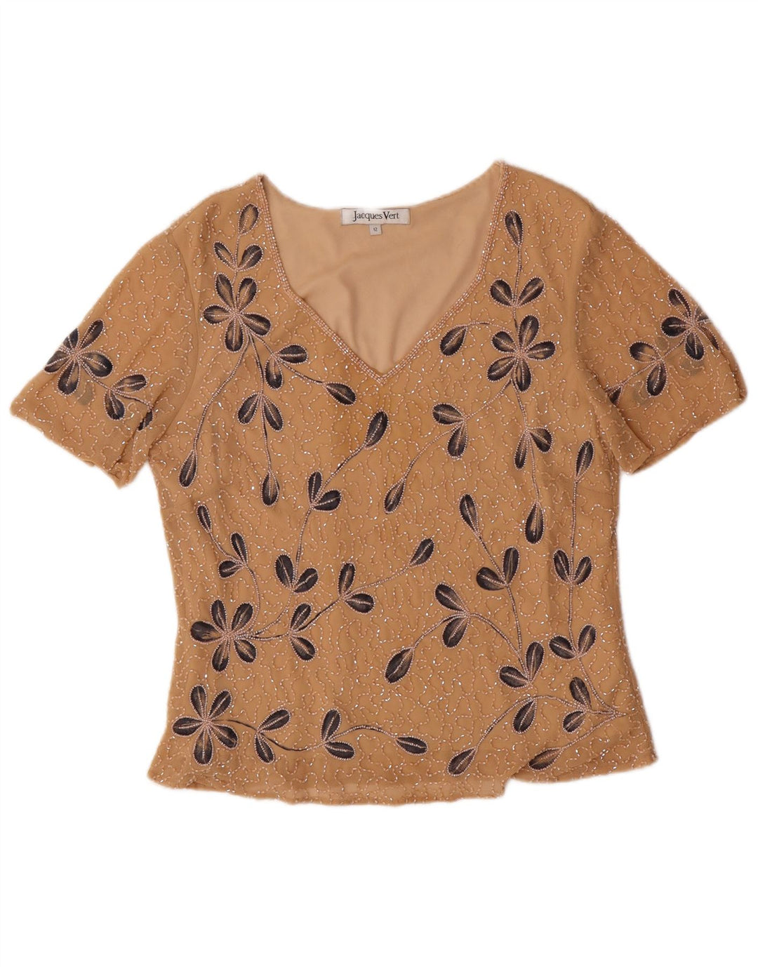 Jacques Vert Womens Blouse Top UK 12 Medium Beige Floral Polyester