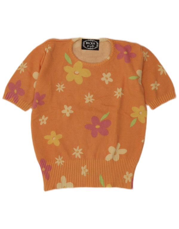 Paola Girls Short Sleeve Crew Neck Jumper Sweater 11-12 Years Orange Floral