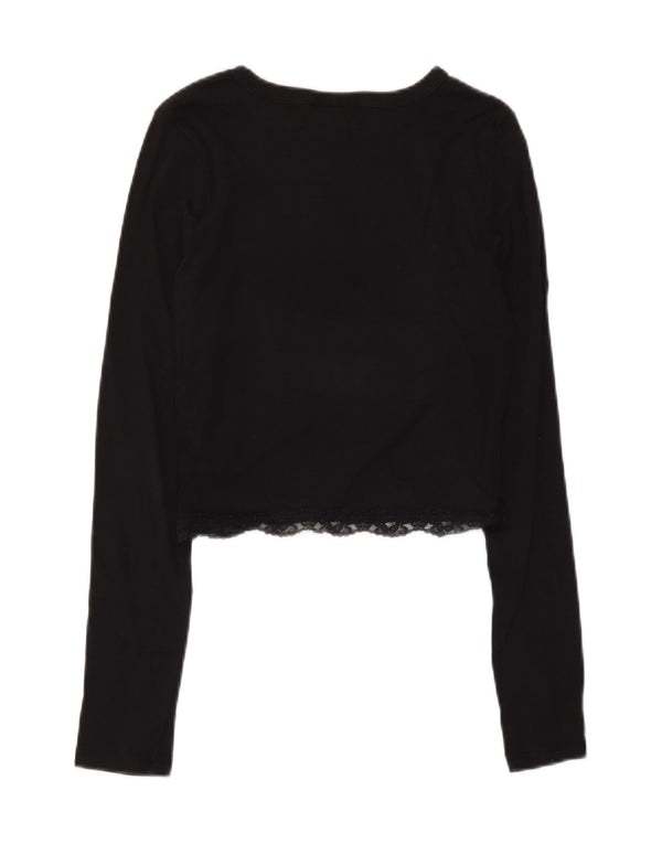 Topshop Dame Crop Top Langærmet UK 10 Lille Sort