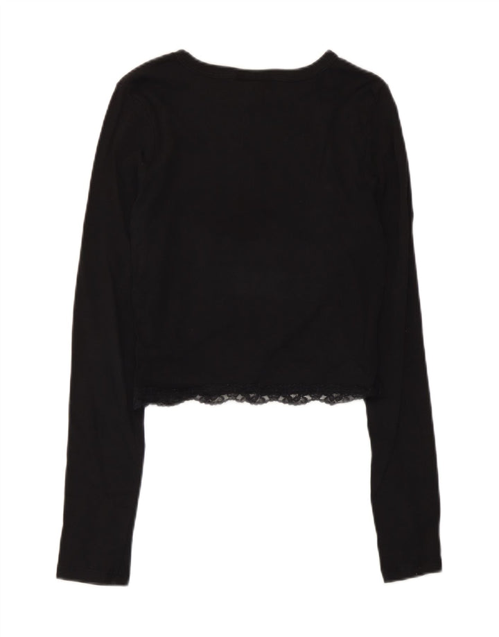 Topshop Womens Crop Top Long Sleeve UK 10 Small  Black