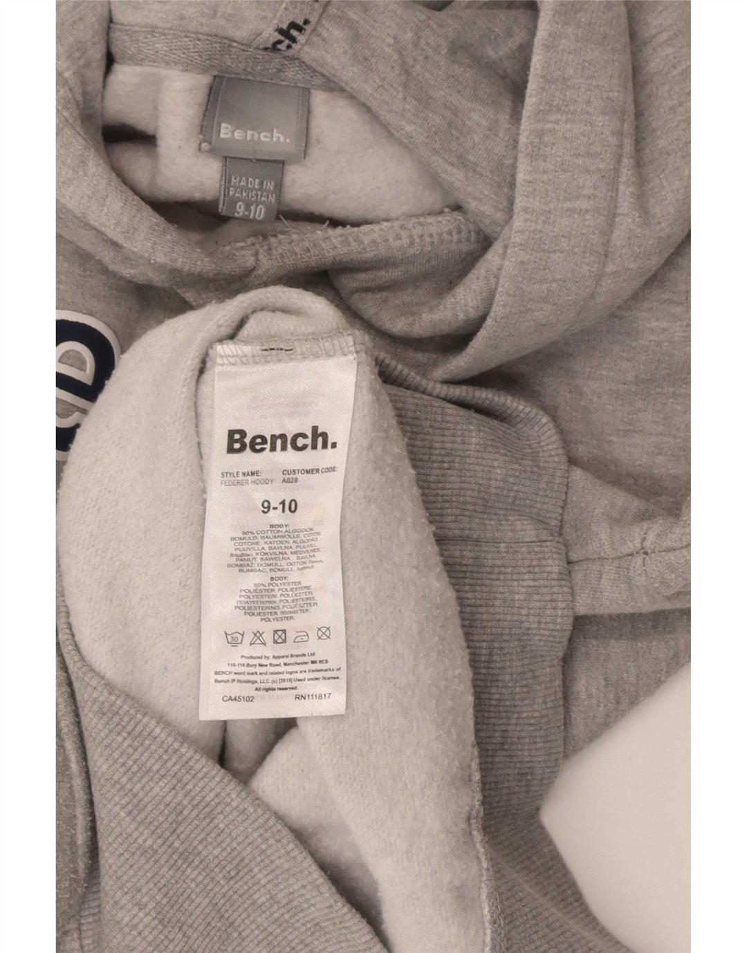 Bench Boys Graphic Hoodie Jumper 9-10 Years Grey Cotton