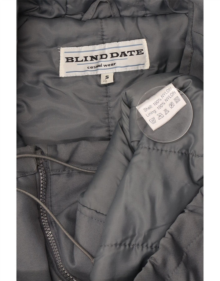 Vintage Womens Hooded Oversized Windbreaker Jacket UK 10 Small Grey Nylon