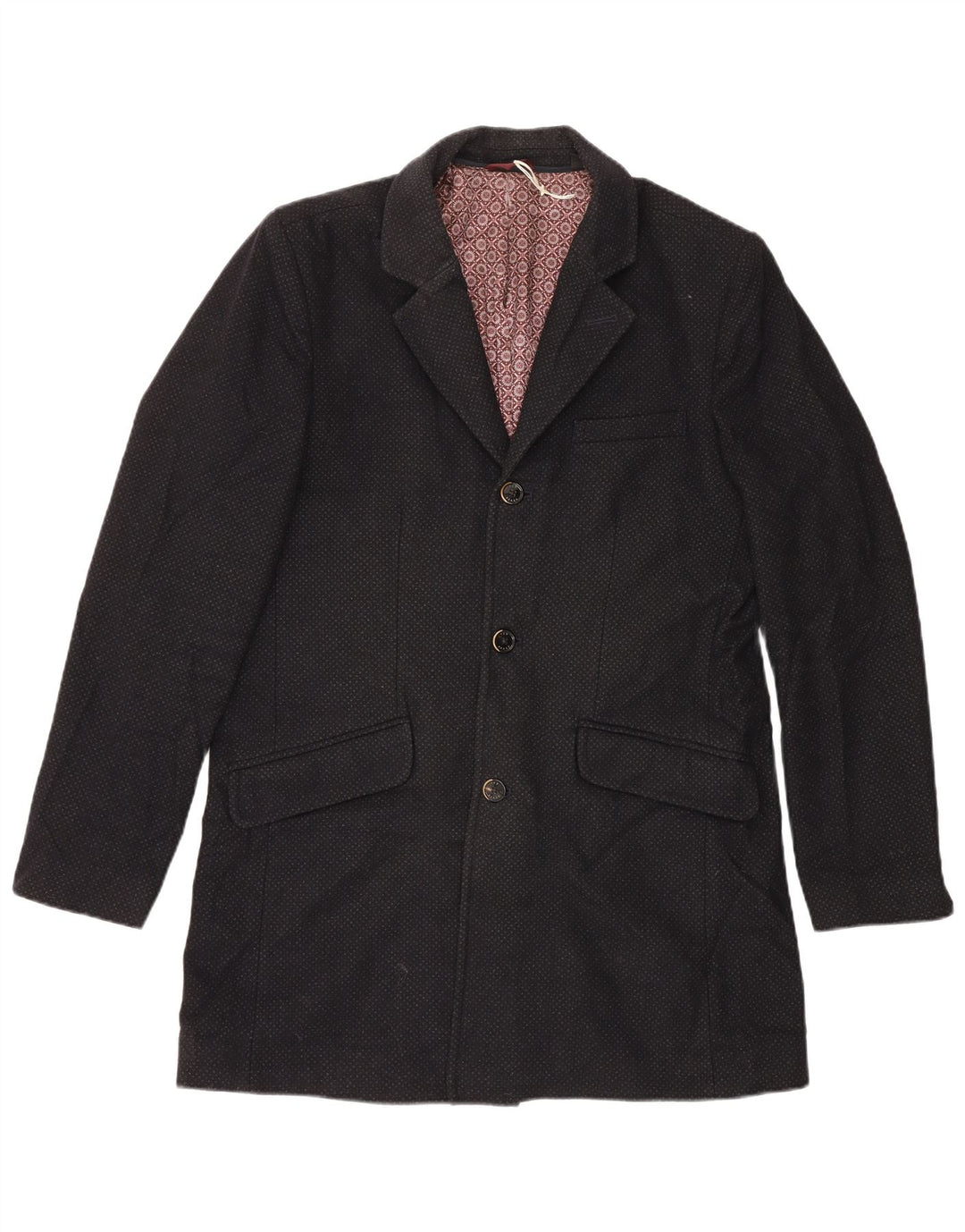 Ted Baker Mens Overcoat Size 5 XL Black Spotted Wool
