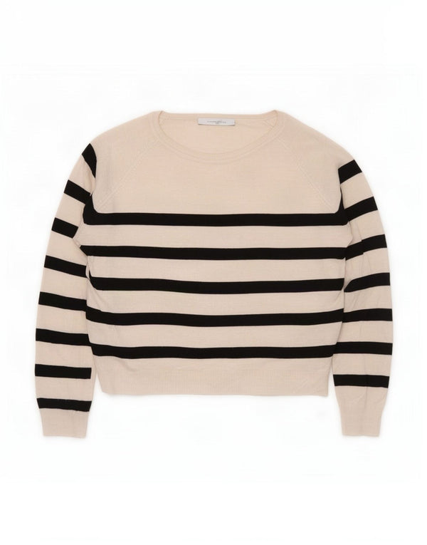 Maglione da donna Zara con scollo a barca, UK 16, grande motivo nautico a righe bianco sporco