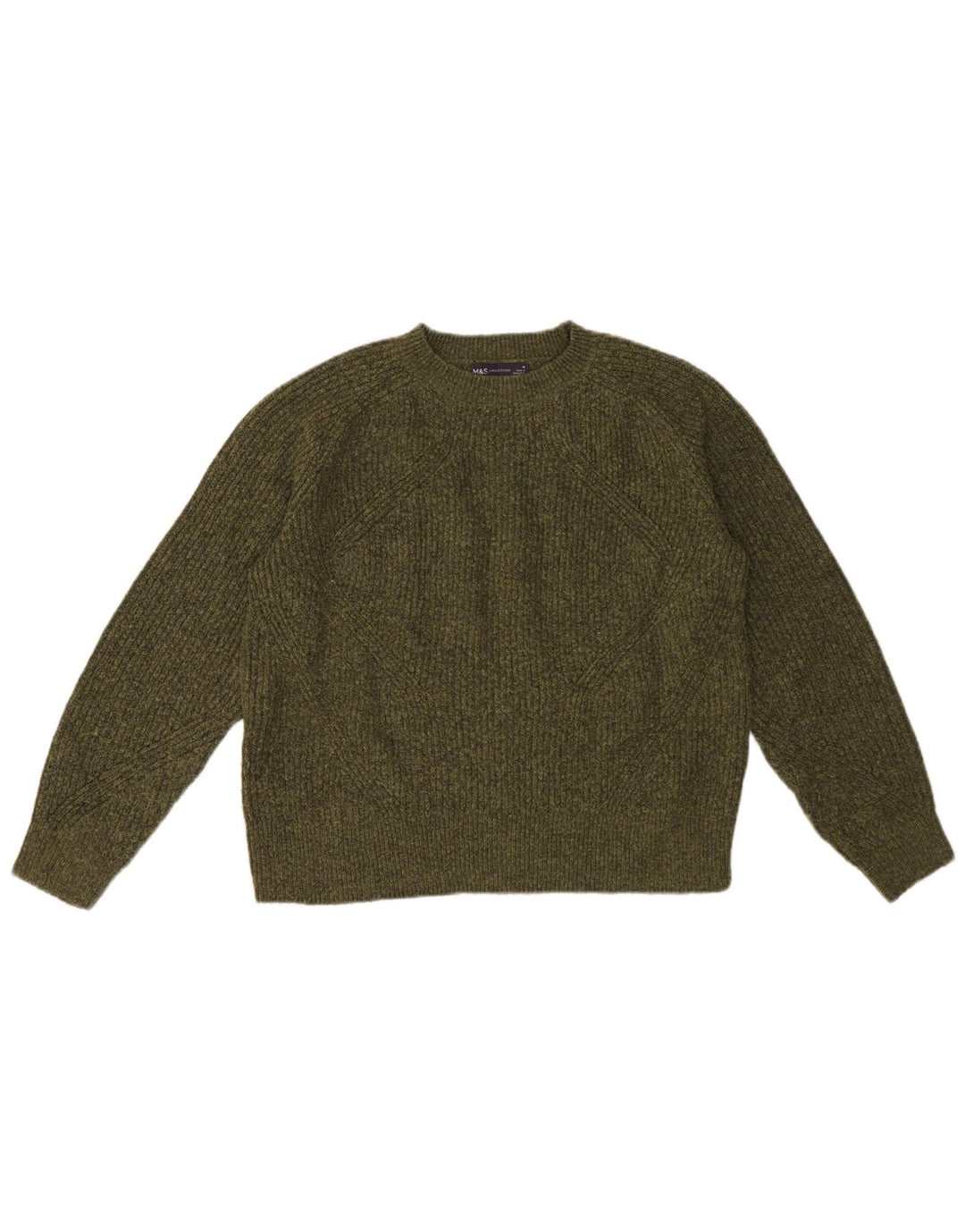 Marks & Spencer Womens Boat Neck Jumper Sweater UK 14 Medium Khaki Flecked
