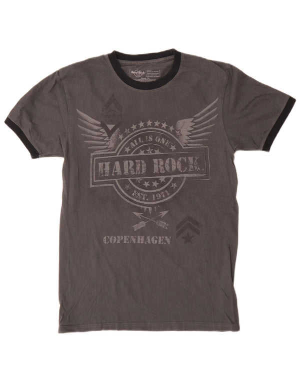 Camiseta masculina Hard Rock Cafe Copenhagen com estampa gráfica pequena de algodão cinza