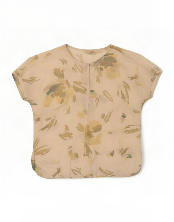 Marina Rinaldi Damebluse Top Størrelse 19 Lille Beige Blomsterlinned